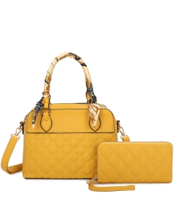 Quilted Scarf Top Handle 2-in-1 Satchel LF471S2 YELLOW